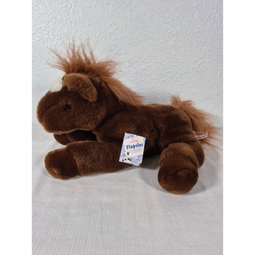 Aurora Flopsies Lone Star Brown Horse Plush Bean Filled Stuffed Animal 06289